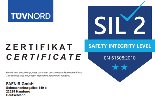 FAFNIR is awarded SIL 2 Certification SIL 2 Certification