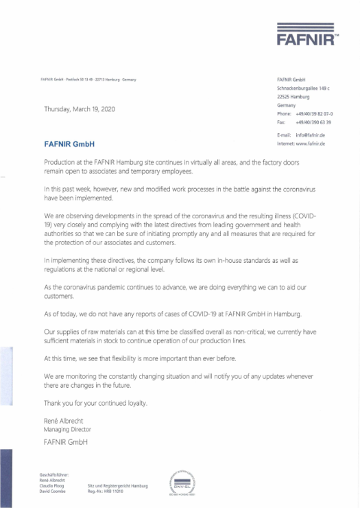 statement on corona statement on corona